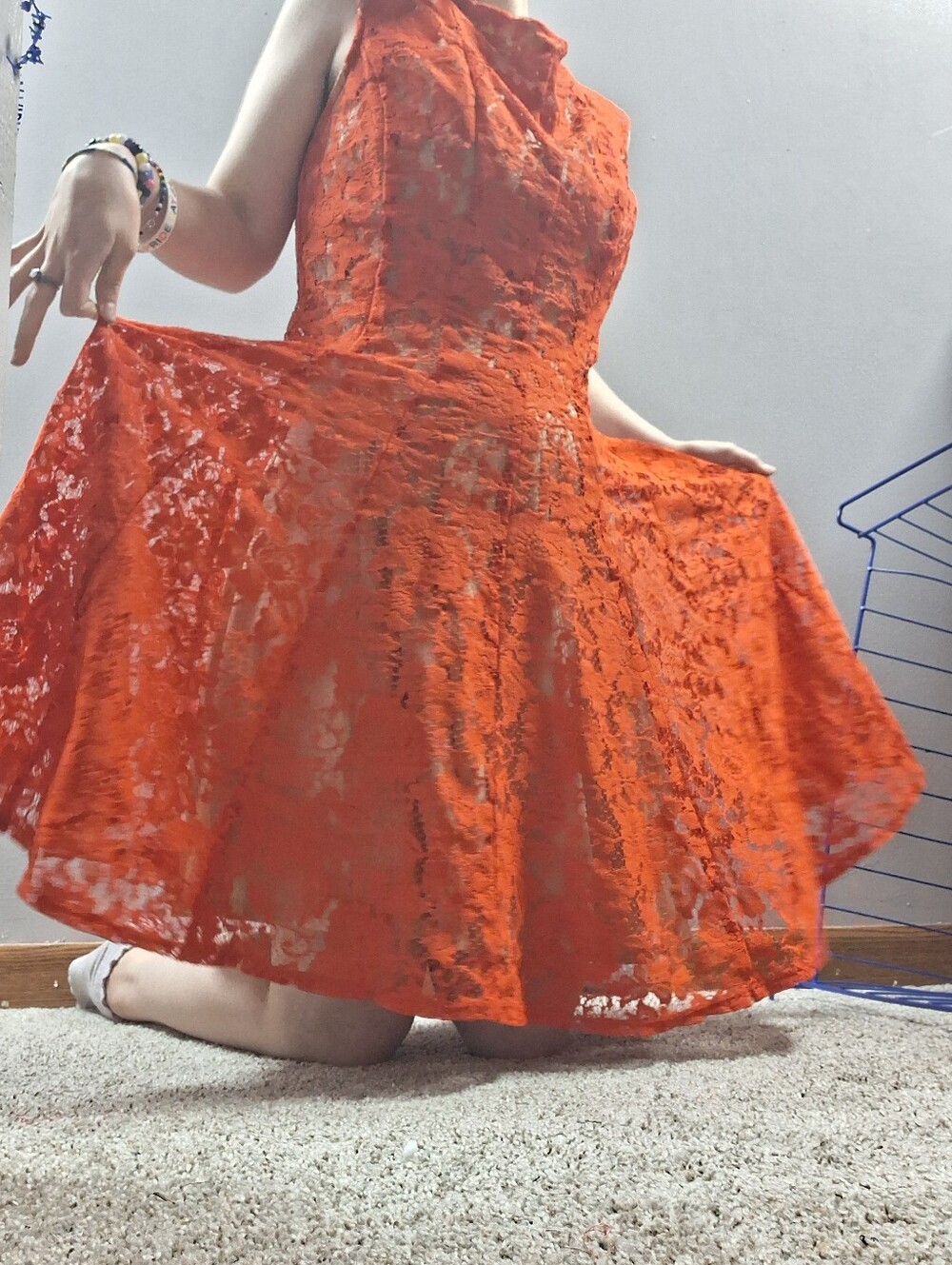 Size 14 Red Lace Dress With Creme Base
